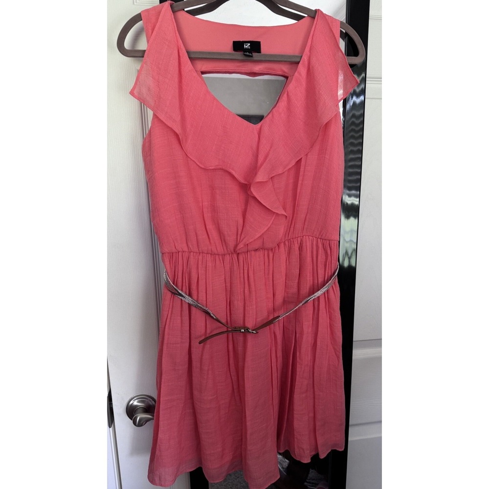 IZ Byer Dress Ruffled Coral Sleeveless Size L   NWT